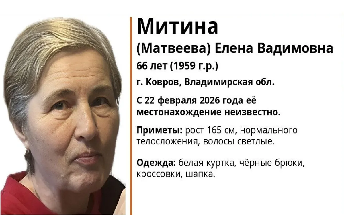 Проходят поиски 66-летней ковровчанки в белой куртке и чёрных брюках