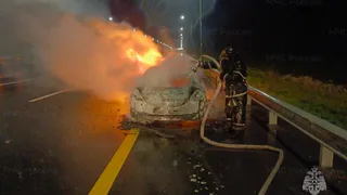 В Петушинском районе на трассе М-12 загорелся легковой автомобиль